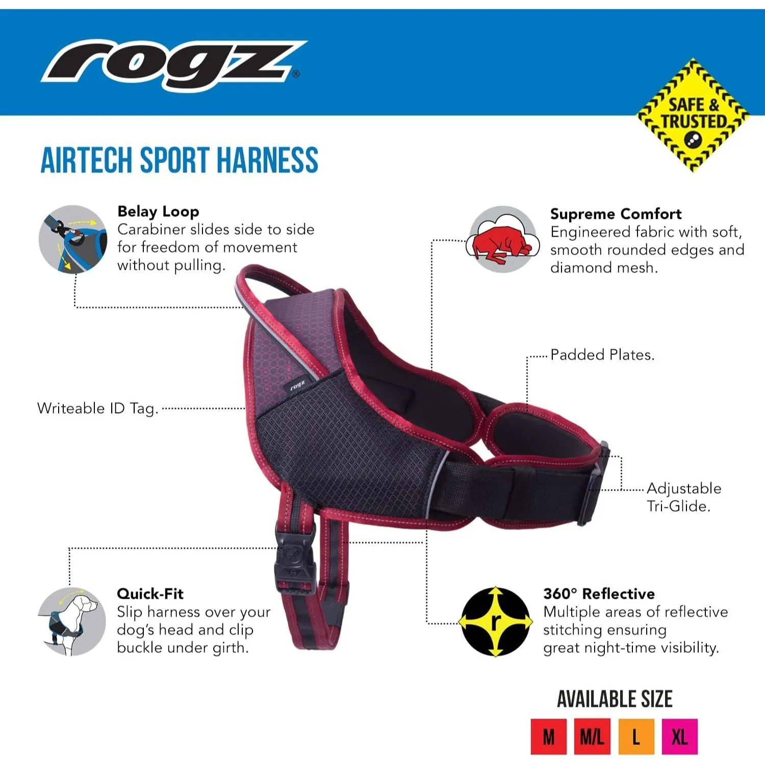 Rogz Airtech Sport Dog Harness Pink - Medium/Large