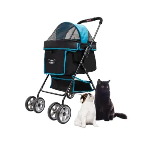 Swift Pet Stroller -  Zipperless, Quality Mesh Windows, Pee Pad Insert, Double Rear Brakes, Rotating Front Wheels, Lightweight, Two-Way Canopy, for Small Dogs/Cats, Supports pets up to 45LBS