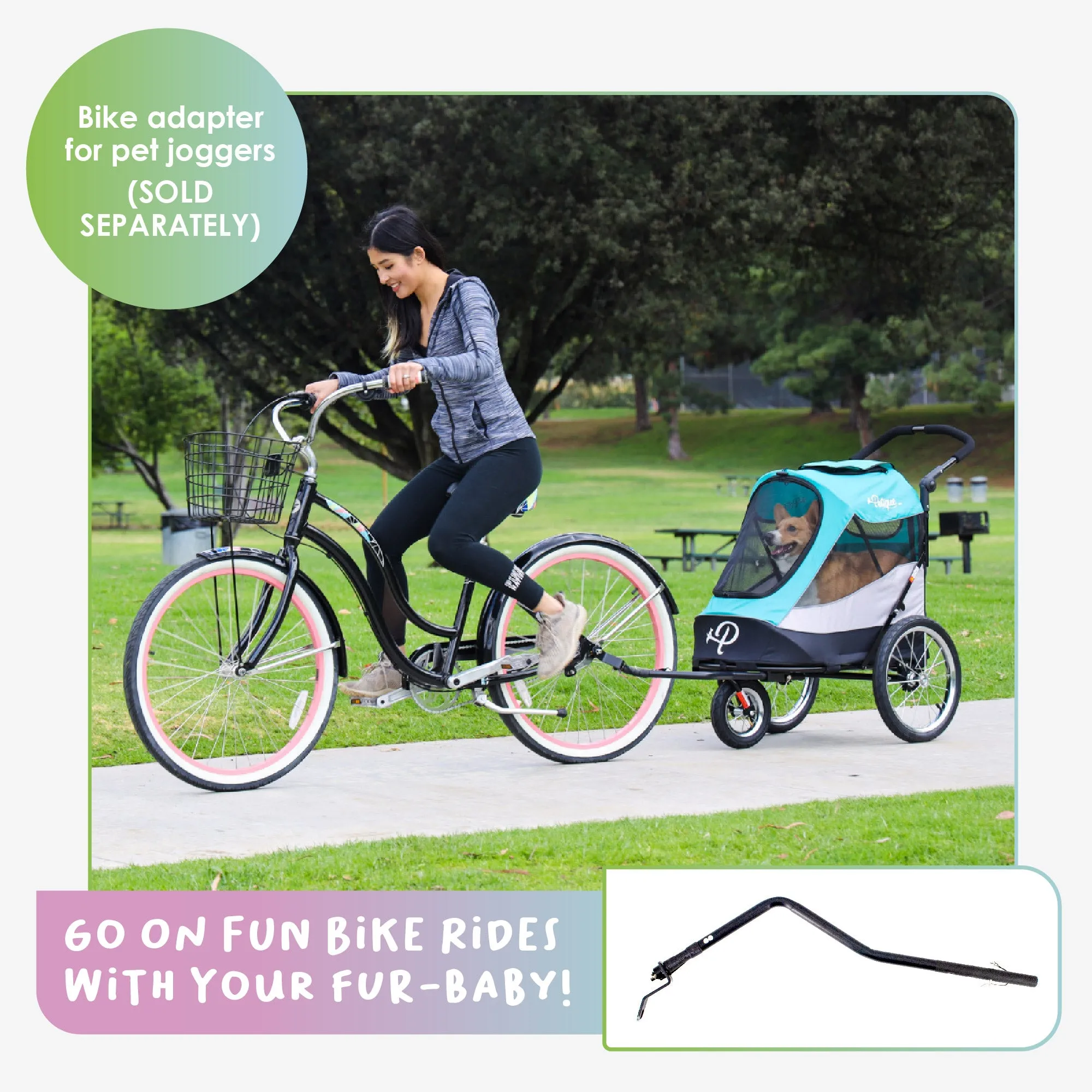 Trailblazer Pet Jogger/Stroller, Bike Trailer, Shock Absorbing Bike Wheels, Large Entry Way, Peek-a-boo Window, Small/Medium/Large Dogs, Cats and Pets, Supports up to 77LBS