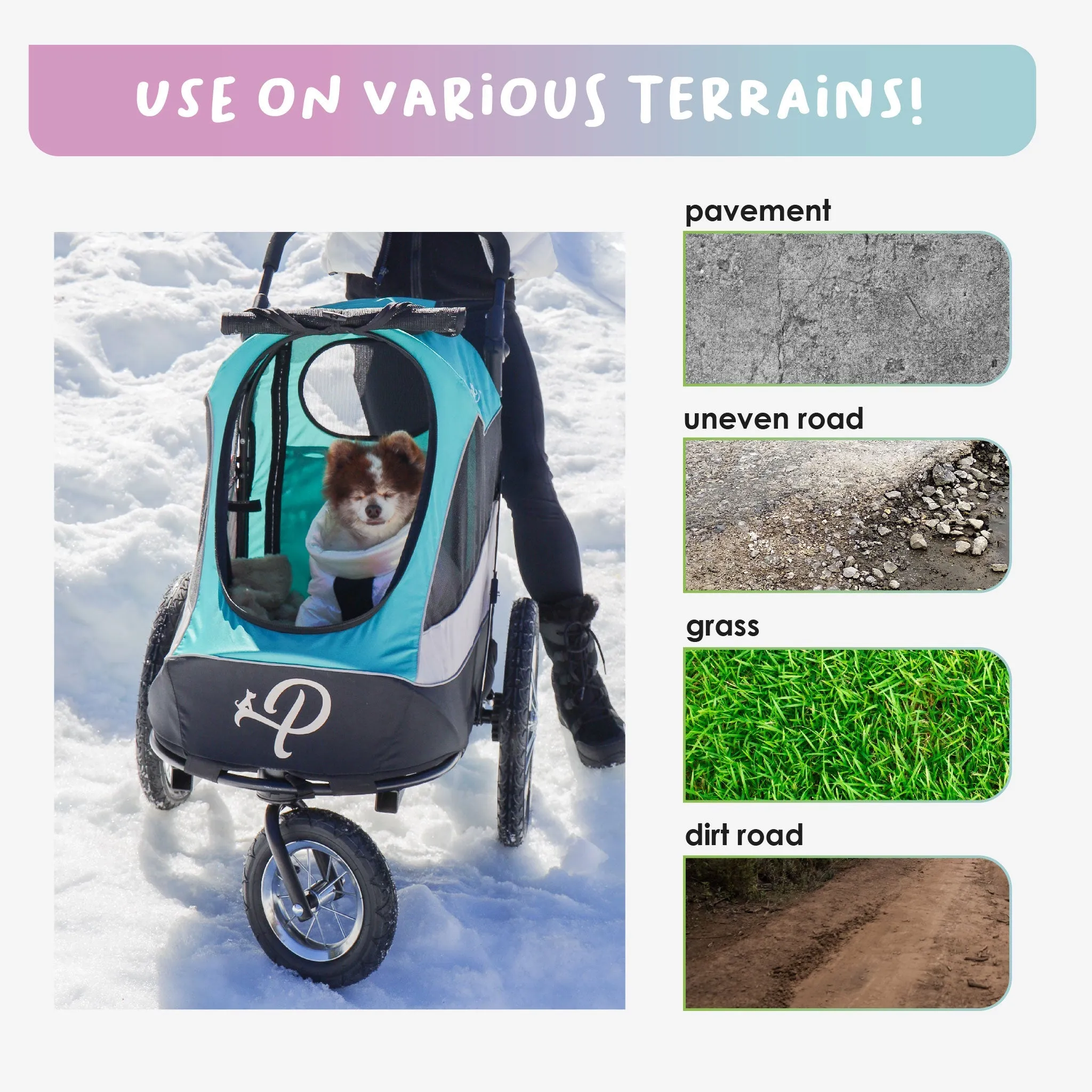 Trailblazer Pet Jogger/Stroller, Bike Trailer, Shock Absorbing Bike Wheels, Large Entry Way, Peek-a-boo Window, Small/Medium/Large Dogs, Cats and Pets, Supports up to 77LBS