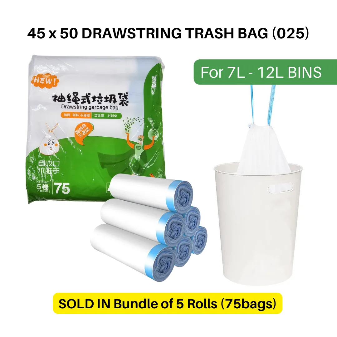 Trash Bags Drawstring 45 x 50 Black (5 Rolls)