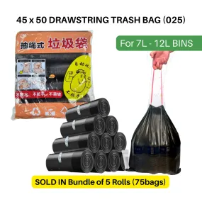 Trash Bags Drawstring 45 x 50 Black (5 Rolls)