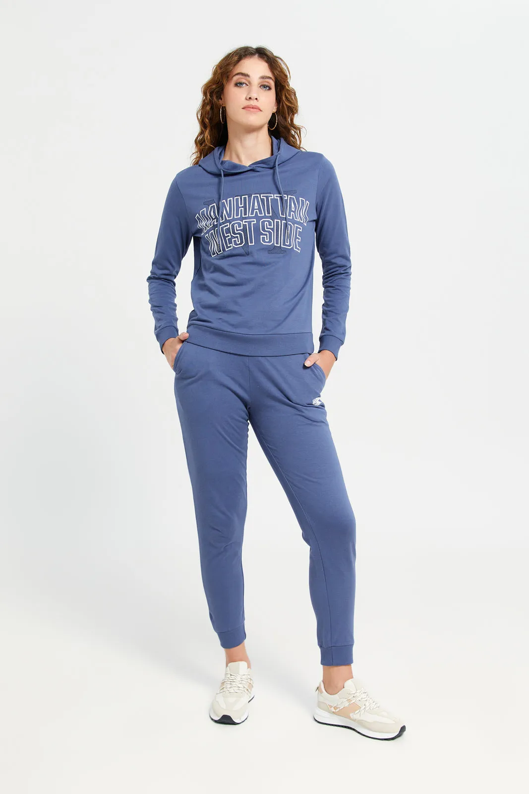 Women Blue Printed Active Sweatshirt