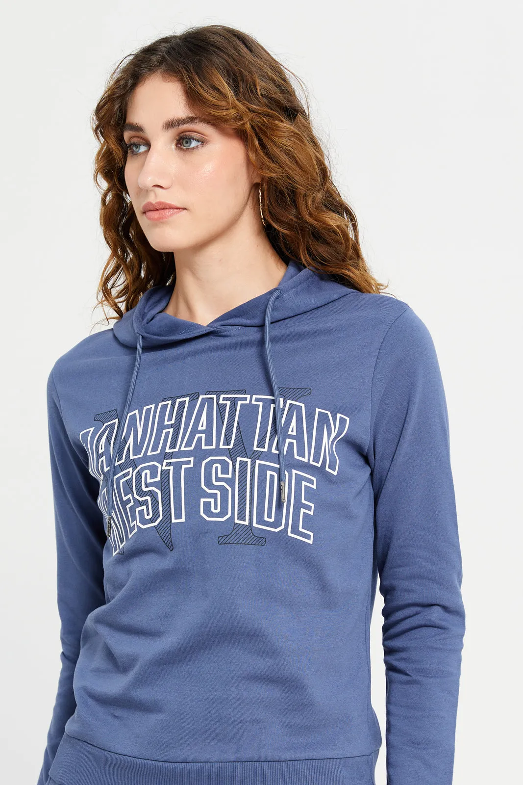 Women Blue Printed Active Sweatshirt