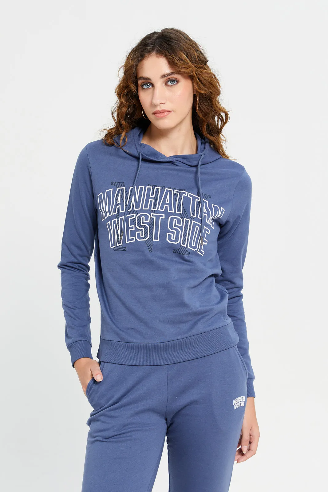 Women Blue Printed Active Sweatshirt