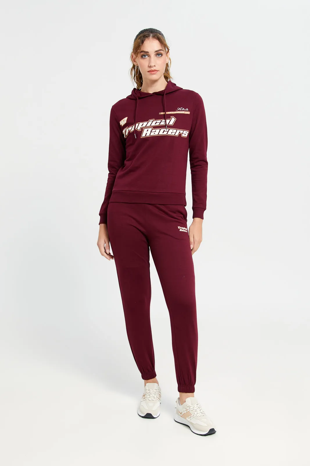 Women Burgundy Printed Active Sweatshirt