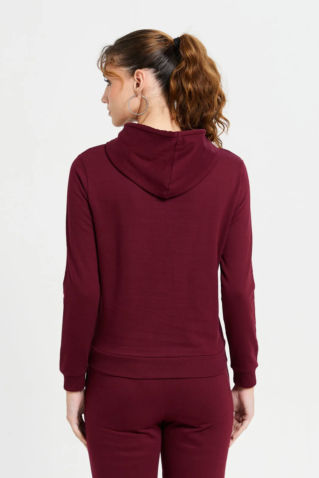 Women Burgundy Printed Active Sweatshirt